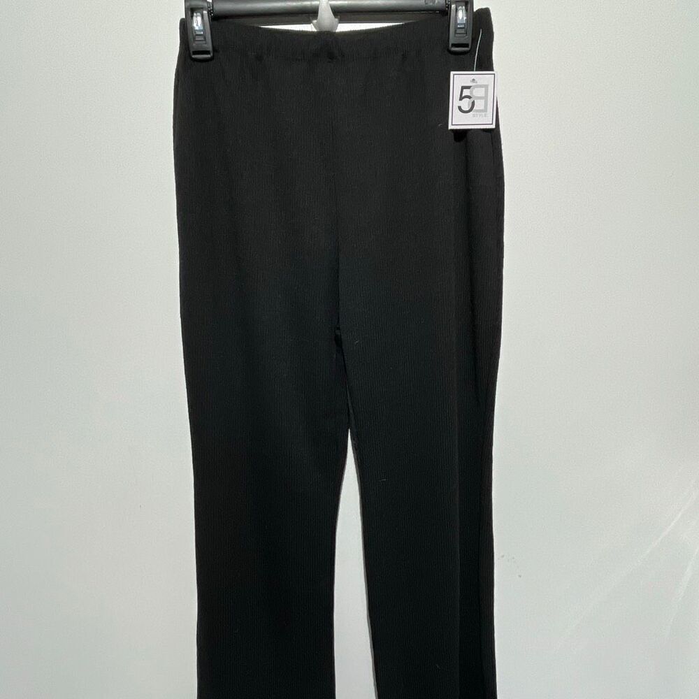 5B Style Women's Black Ribbed Elastic Waist Straight Leg Pants Large‎ NWT